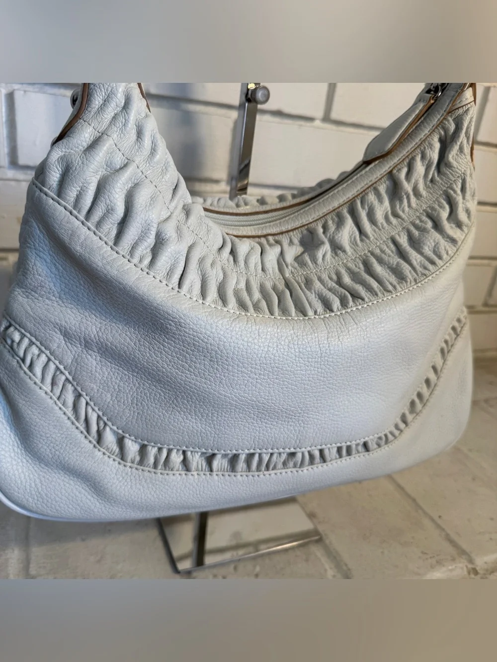 Wilsons Leather White Ruched Leather Hobo Shoulder Bag | Y2K Boho